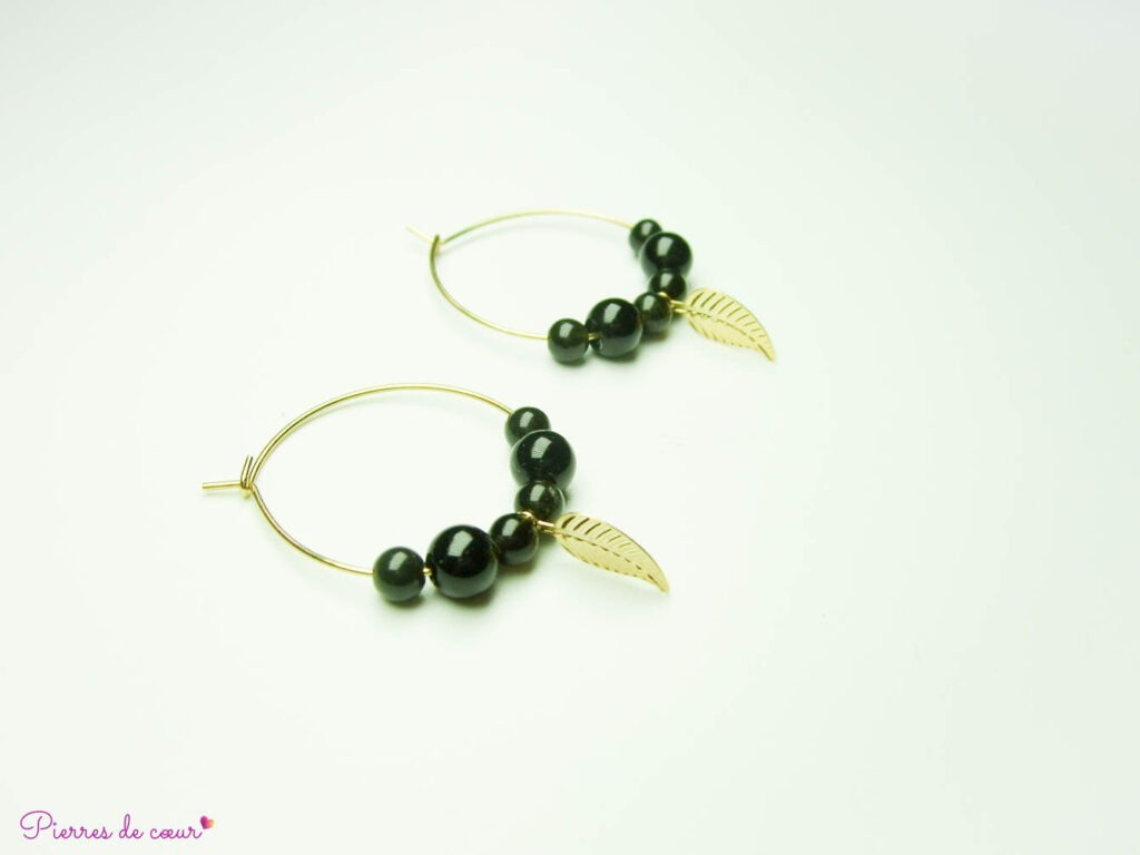 Boucles d'oreilles en Obsidienne noire et oeil céleste