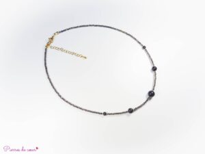 Collier en Obsidienne noire et œil céleste « Introspection »