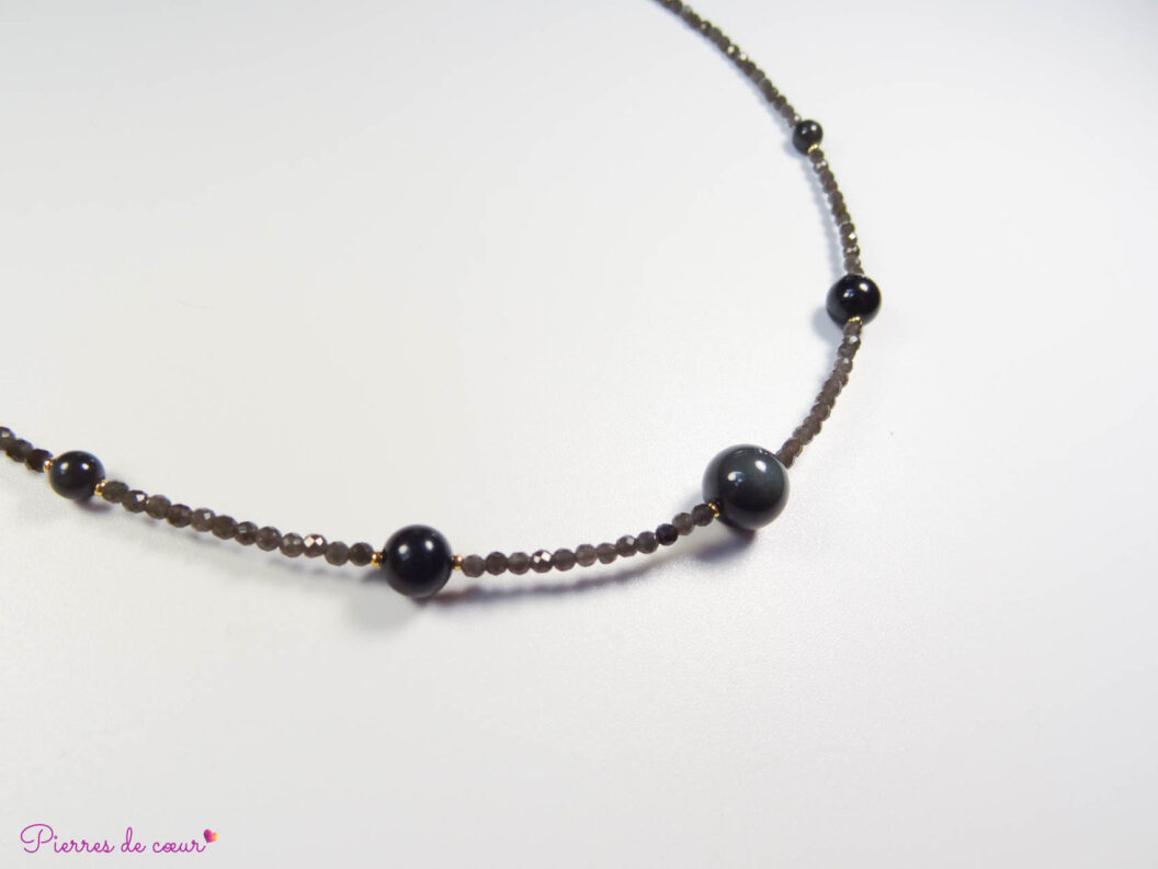 Collier en Obsidienne noire et œil céleste