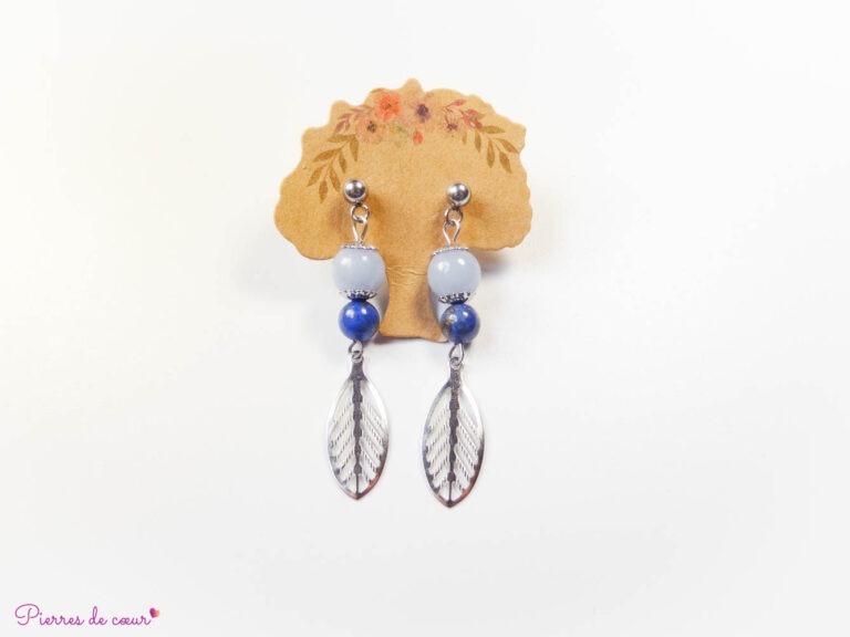 Boucles d'oreilles en Angélite et Lapis lazuli