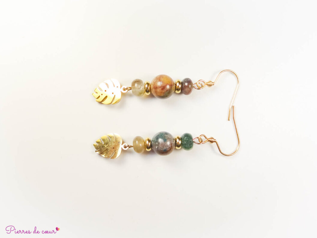 Boucles d'oreilles en Agate Indienne et Agate mousse