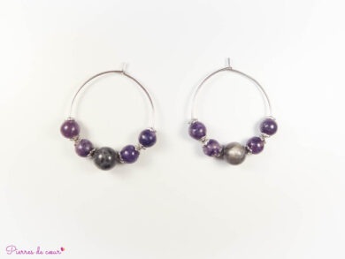 Boucles d'oreilles créoles en Lépidolite et Larkivite