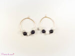 Boucles d'oreilles créoles en Howlite et Obsidienne noire