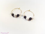 Boucles d'oreilles créoles en Howlite et Obsidienne noire